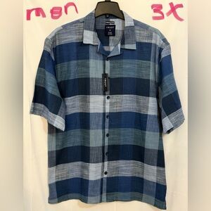 Trust Men's Navy and Gray Plaid Casual Shirt